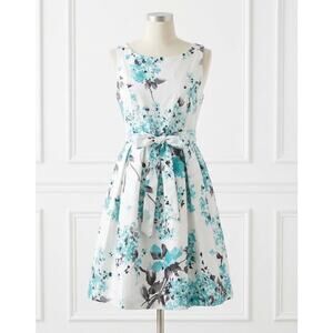 Jessica Howard Dress Fit Flare Crinoline Lined White Aqua Floral Women’s Size 14